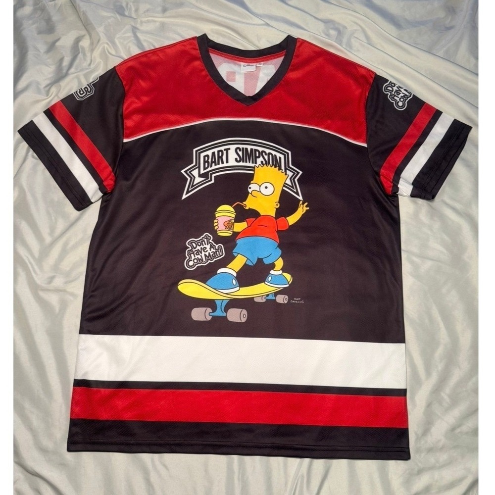The Simpsons Bart Simpson Hockey Jersey Mens Medium Black Red 89 Streetwear‎